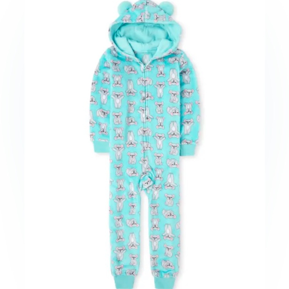 Girls Koala Fleece One Piece Pajamas-Spa Blue (XL 14)